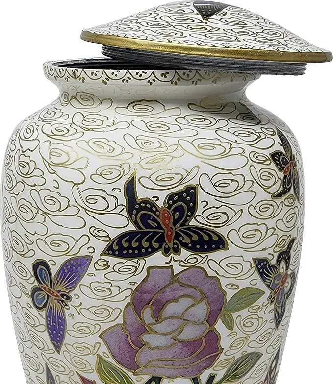 Precious Handicraft Butterflies on Rose Floral Cremation Urn Burial or Home MADE IN INDIA