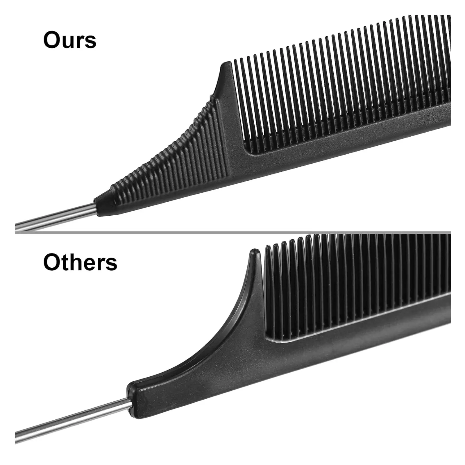 Professional Black Rat Tail Comb Set Carbon Fiber Heat Resistant Teasing Combs With Stainless Steel Pin Precision Styling