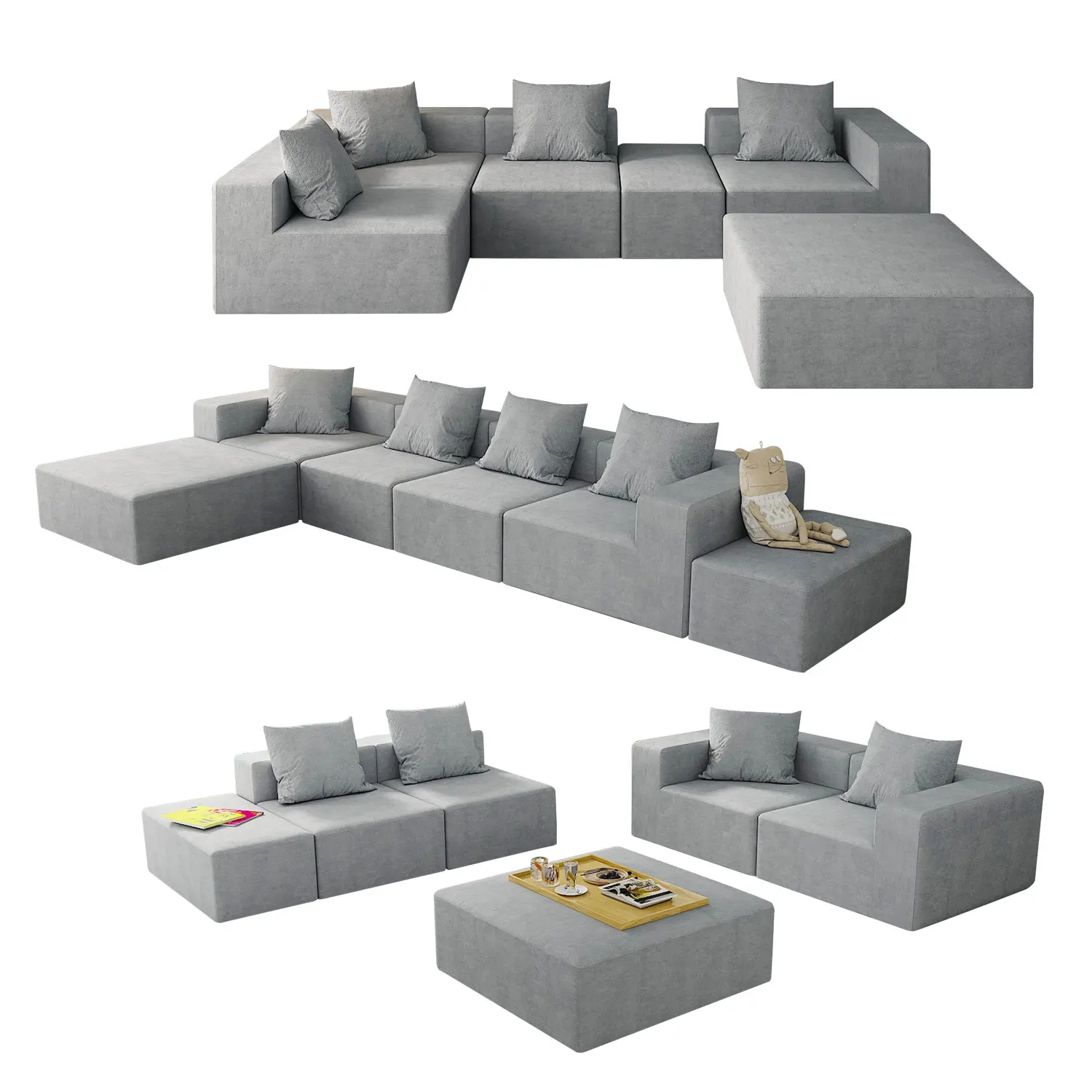 China Factory No Assembled Comfy Sleeper Sofa Modern Couch Bed Modular Sectional Sofa Corner Sofa Set