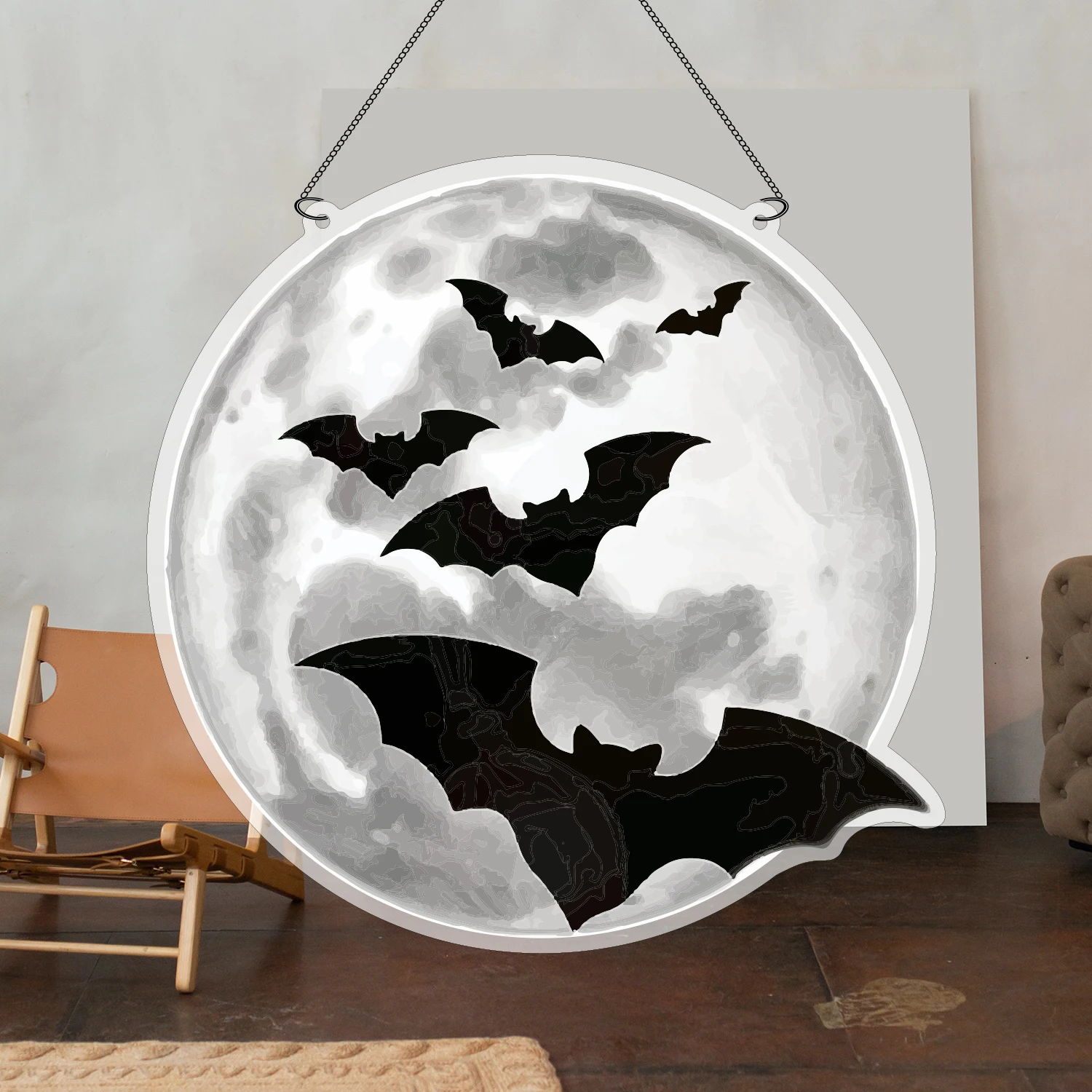 New Style Round Bat with Moon Suncatcher Decor Hangings Decorative Acrylic Sun Catcher Wall Decor Ornament Window Hangings