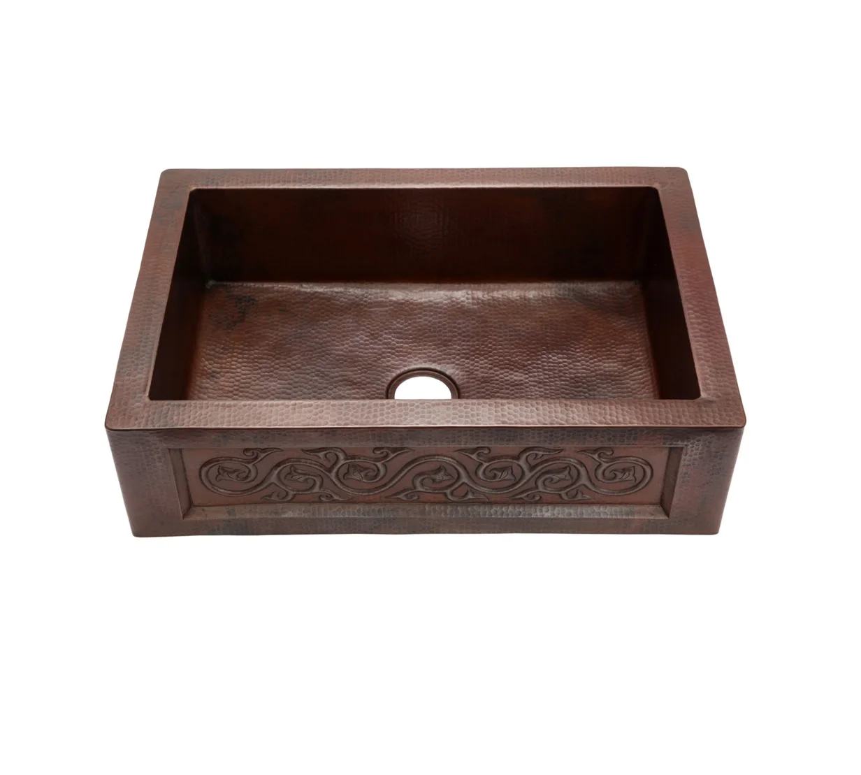 Hand Hammered Rounded Copper Kitchen Sink New Leaf Banner Design Farmhouse Style Handmade Sink Manufactured Supplier/Wholesaler