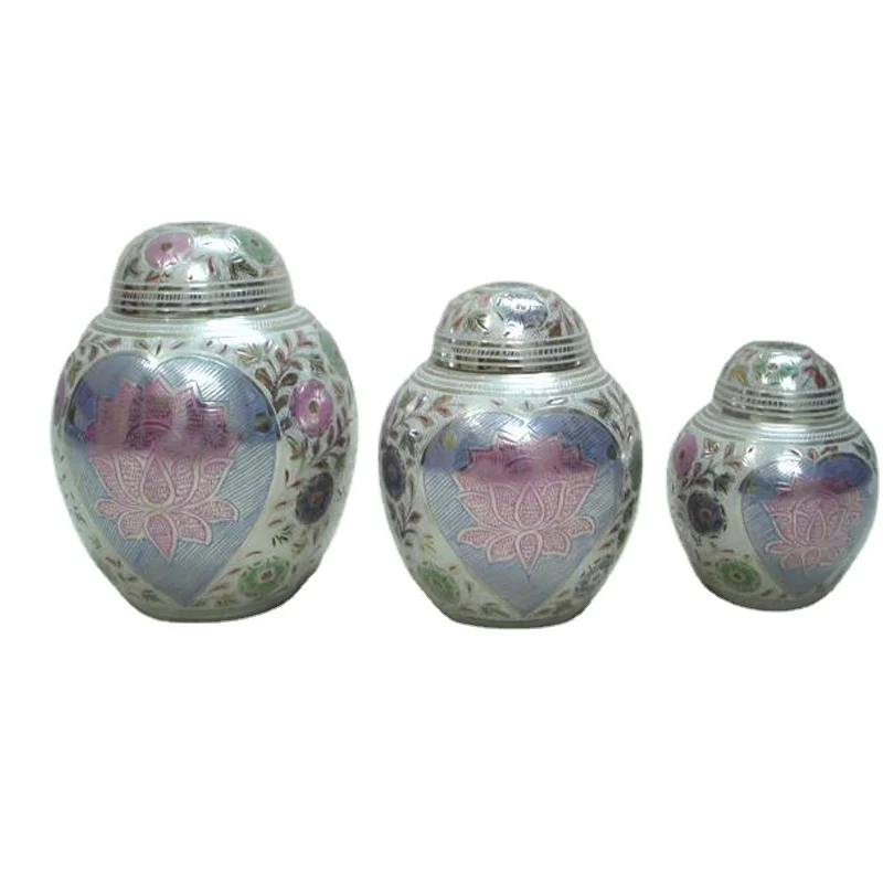 Silver shiny etching pet urn in multi color for funeral Embossed Pattern Multi color Funeral Cremation Urns Memorable Urn