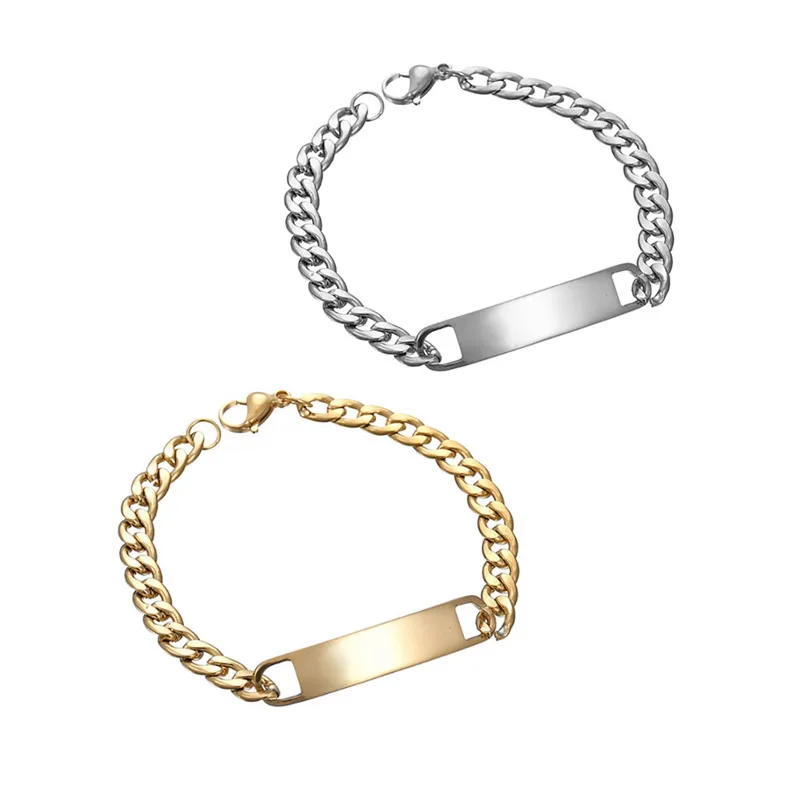 men gifts non tarnish stainless steel logo engraved custom bar cuban chain bracelet