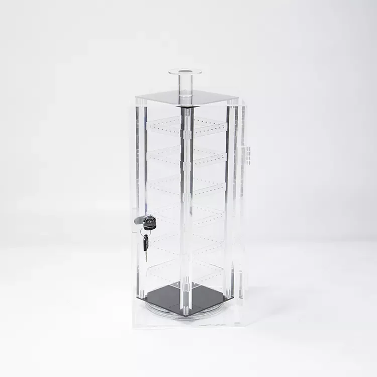 Lucite Acrylic Display Stand Rack With Lock Factory Custom Rotate Exhibition Counter Display Cabinet
