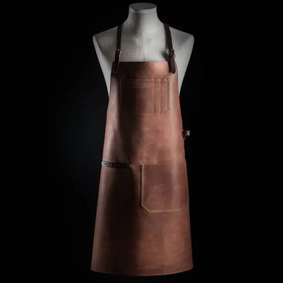 Customized Leather Bartender Apron Barista BBQ Chef Wear Multiple Tools Pocket Kitchen Restaurant Gear