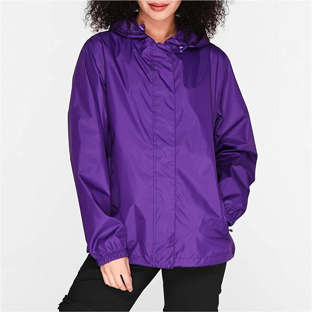 Women Waterproof Lightweight Rain Jacket Nylon Windproof Outdoor Hooded Rain Jacket Plus Size Zipper Raincoat
