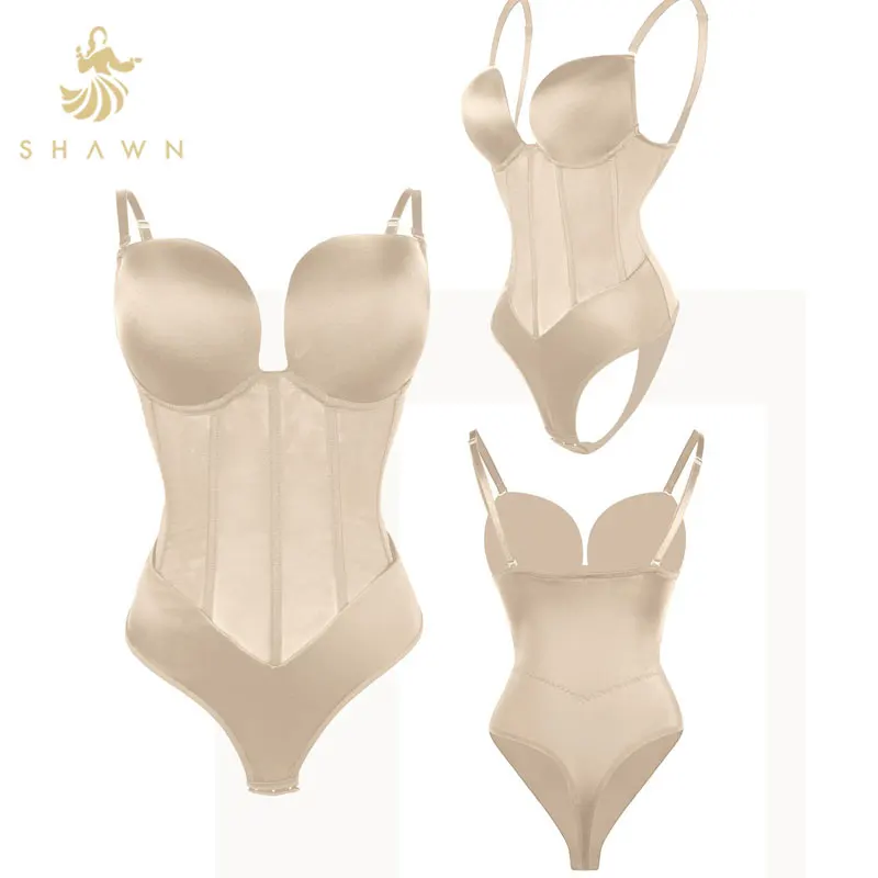 European and American Seamless Backless Push Up Bodysuit Strap Body Shaper Concealed Bra Straps Black