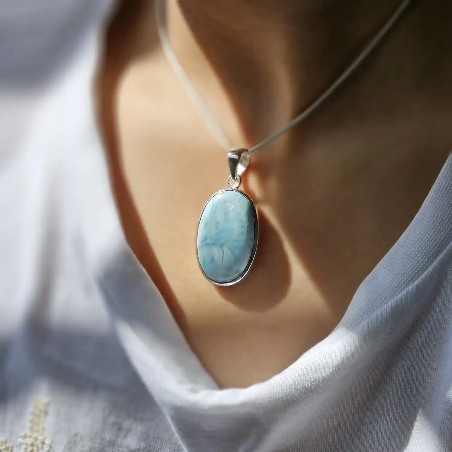 Beautiful oval larimar silver pendant best quality larimar silver pendant best selling larimar pendant