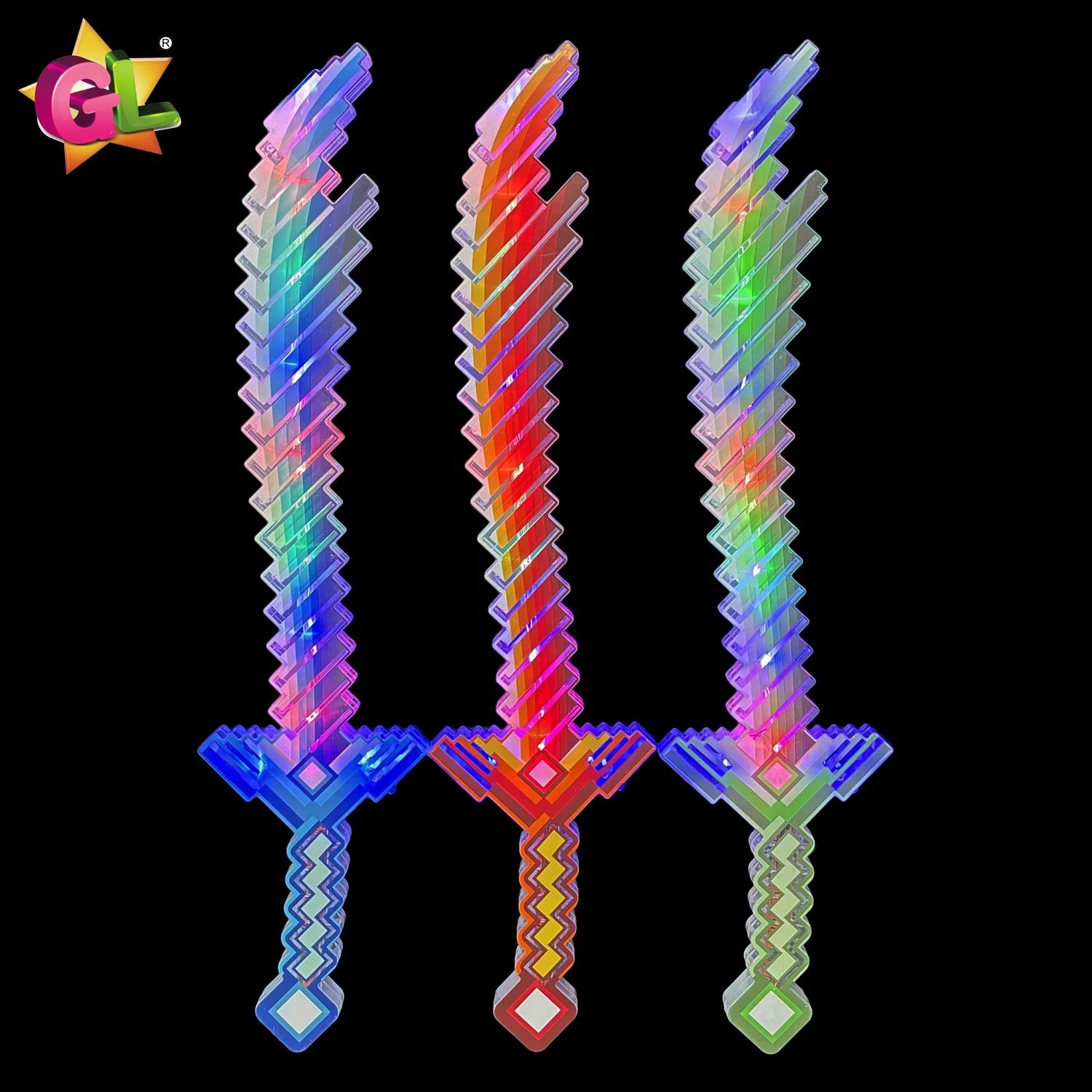 new product 2024 popular 10 light up crystal pixel sword with green blue orange plastic machete toy led toys