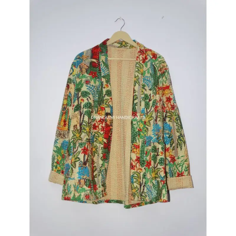 New Collection Indian Cotton Jackets Frida Kahlo Block Print Jacket Handmade Winter Coat Bohemian Outfit Unisex kantha jacket
