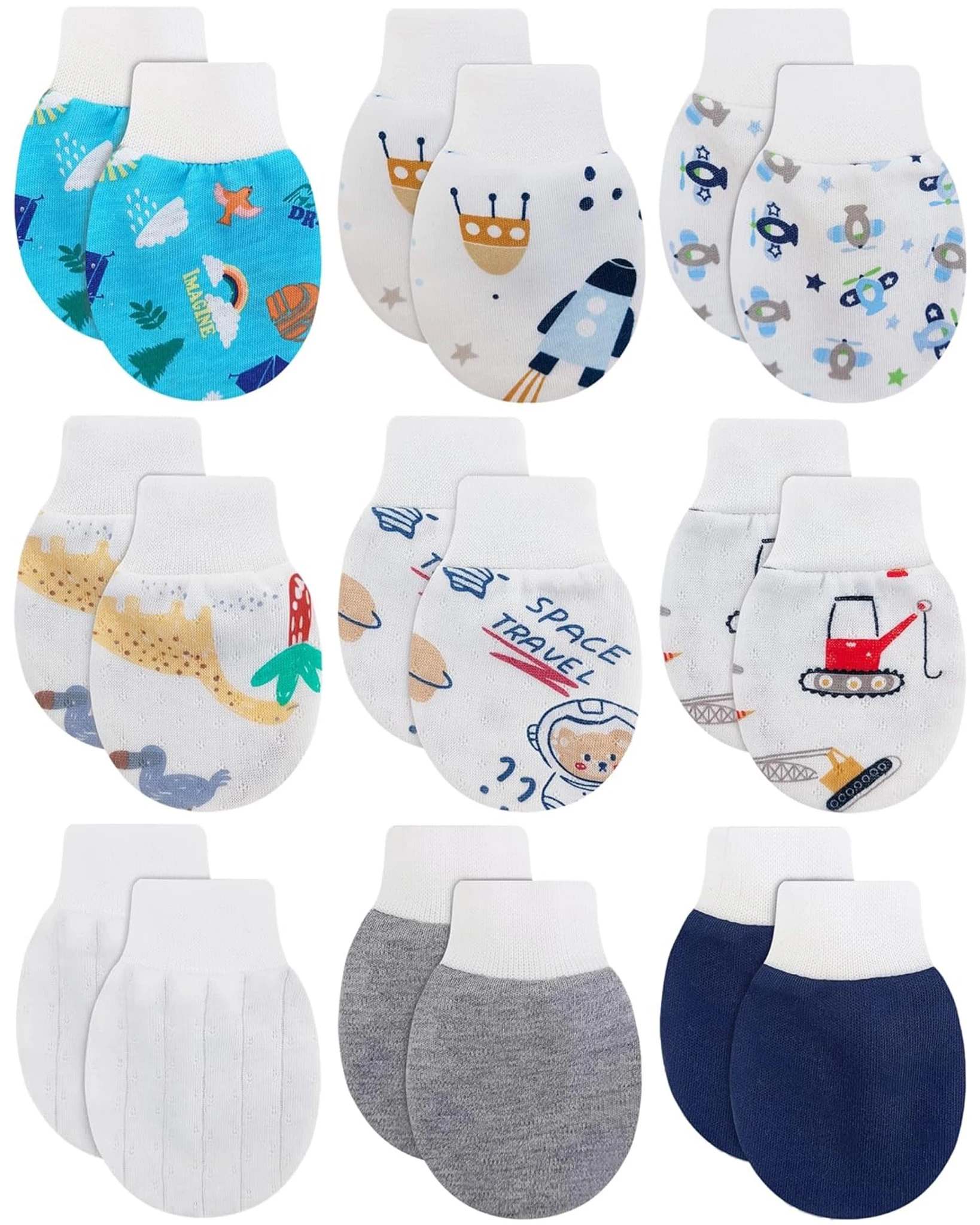 RATIVE Wrist Tab Mittens No Scratch Organic Cotton for Newborn Baby 0-6 Months Boys Girls