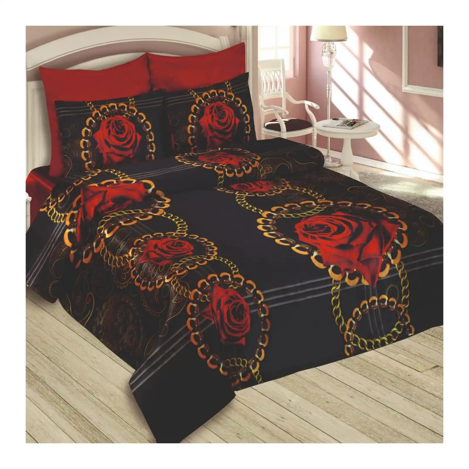 Bed Linen 120 GSM Bed Sheet Economical 3D Printed Bedding Double Duvet Cover Set Best Rose and Cheetah Series from Turkey