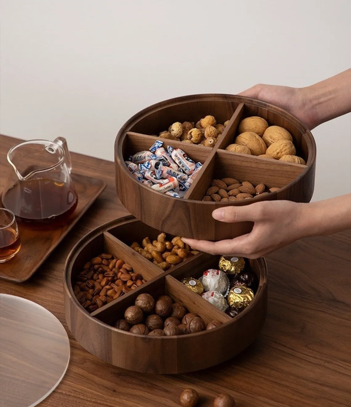 Fancy  Design Wooden Dry fruit Box 4 Container Box Decorative Design For Decorate Table Top Food Safe Wood Polish Use Box