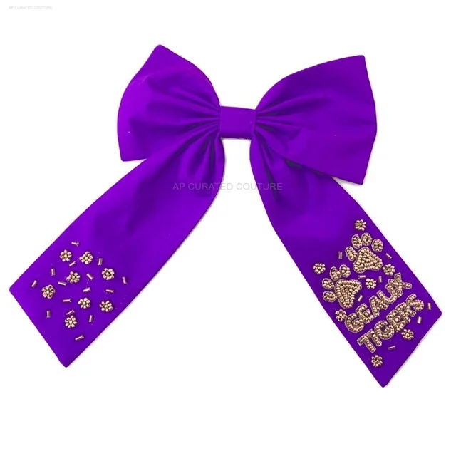 game day alligator bow hair accessories beaded designer hair sport bows beaded sports design hair accessories