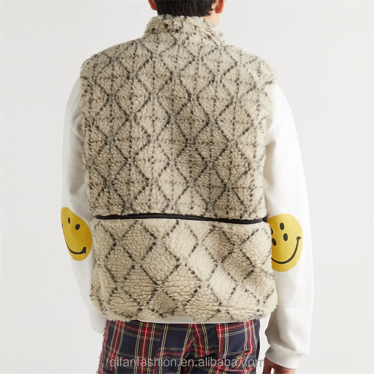 Custom windbreaker fully reversible gilet shearling sherpa fleece vest for men