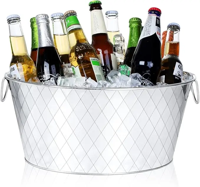 Elegance Party Ice Tub set Bottle holder Beer Wine Cooler Embossed Design High Quality Metal Bucket Tub KGN BW 7023 Silver color