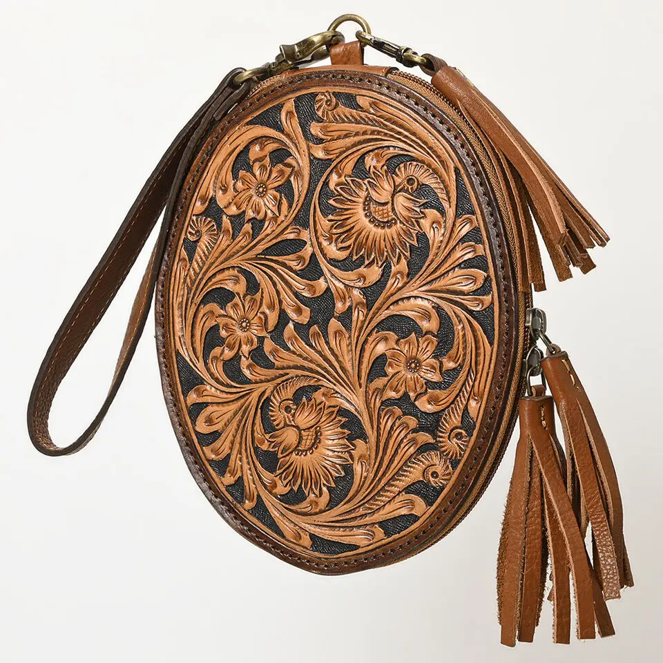 Oval Shape Western wristlets Bag cowhide real leather vintage bag designer brand ladies shoulder bags for luxury women handbags