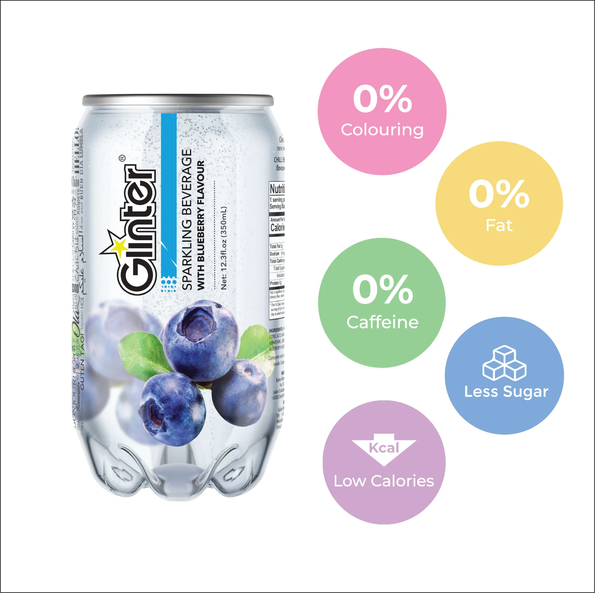 Hot Selling Glinter Label 350ml Cases Transparent Packing Packaging Color Feature Sparkling Beverage Halal Certified Drinking