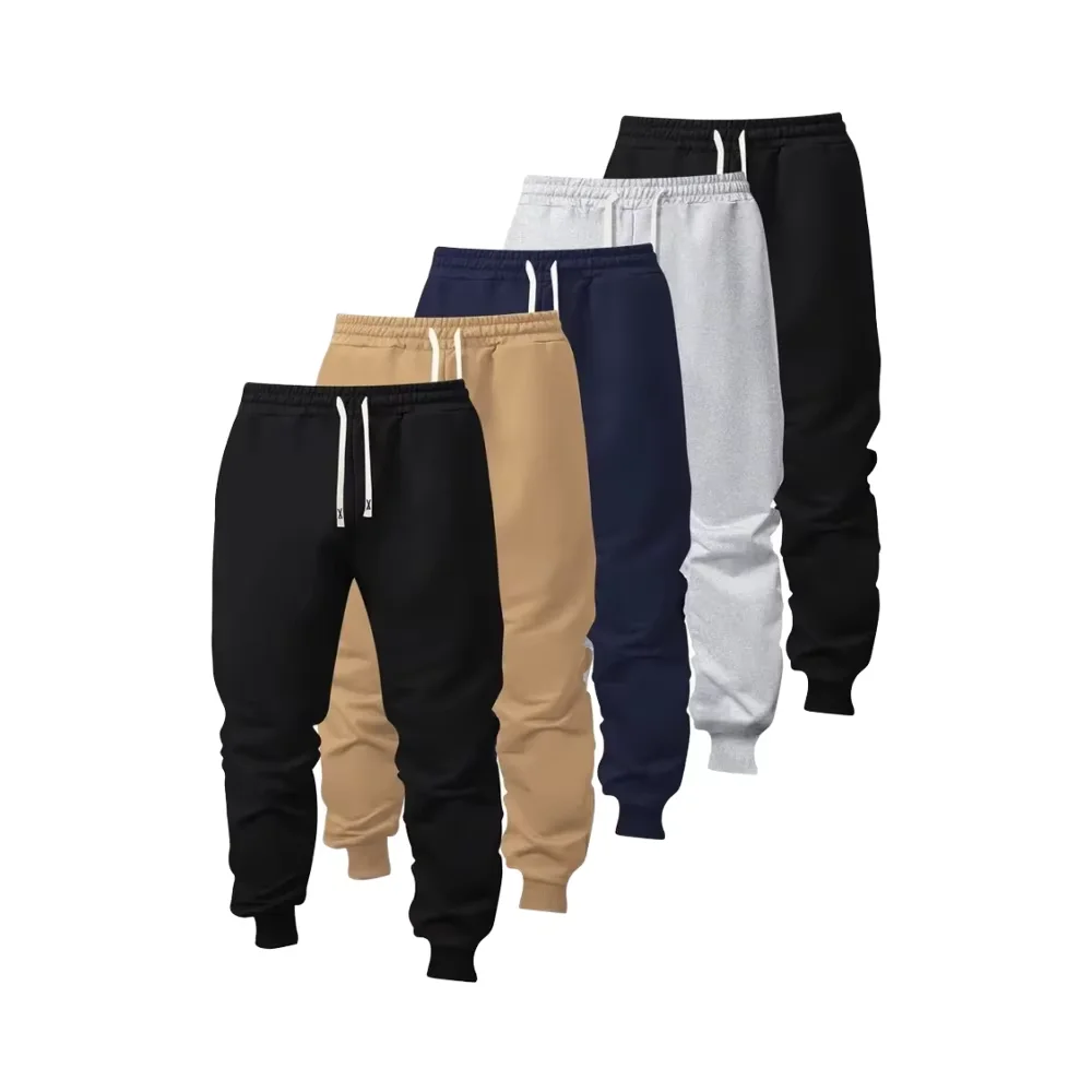 5-Pack Mens Comfort-Fit Sweatpants - Cuffed, Elastic Waist, Drawstring - Casual Loungewear for Spring/Autumn