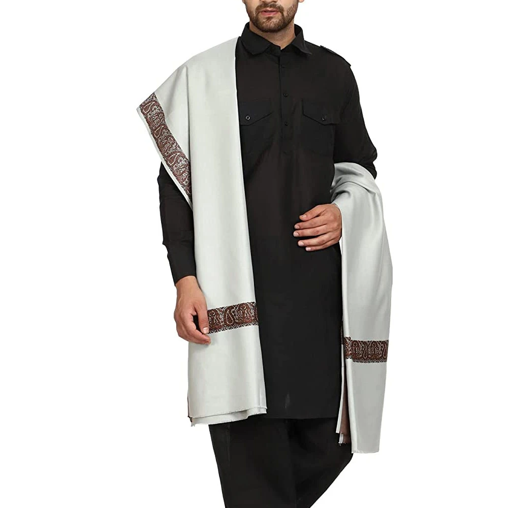 Pakistan made Luxury men shoulder cover shawl Long printed white Shawl 2022 fashionable new cashmere Plain scarves shawls