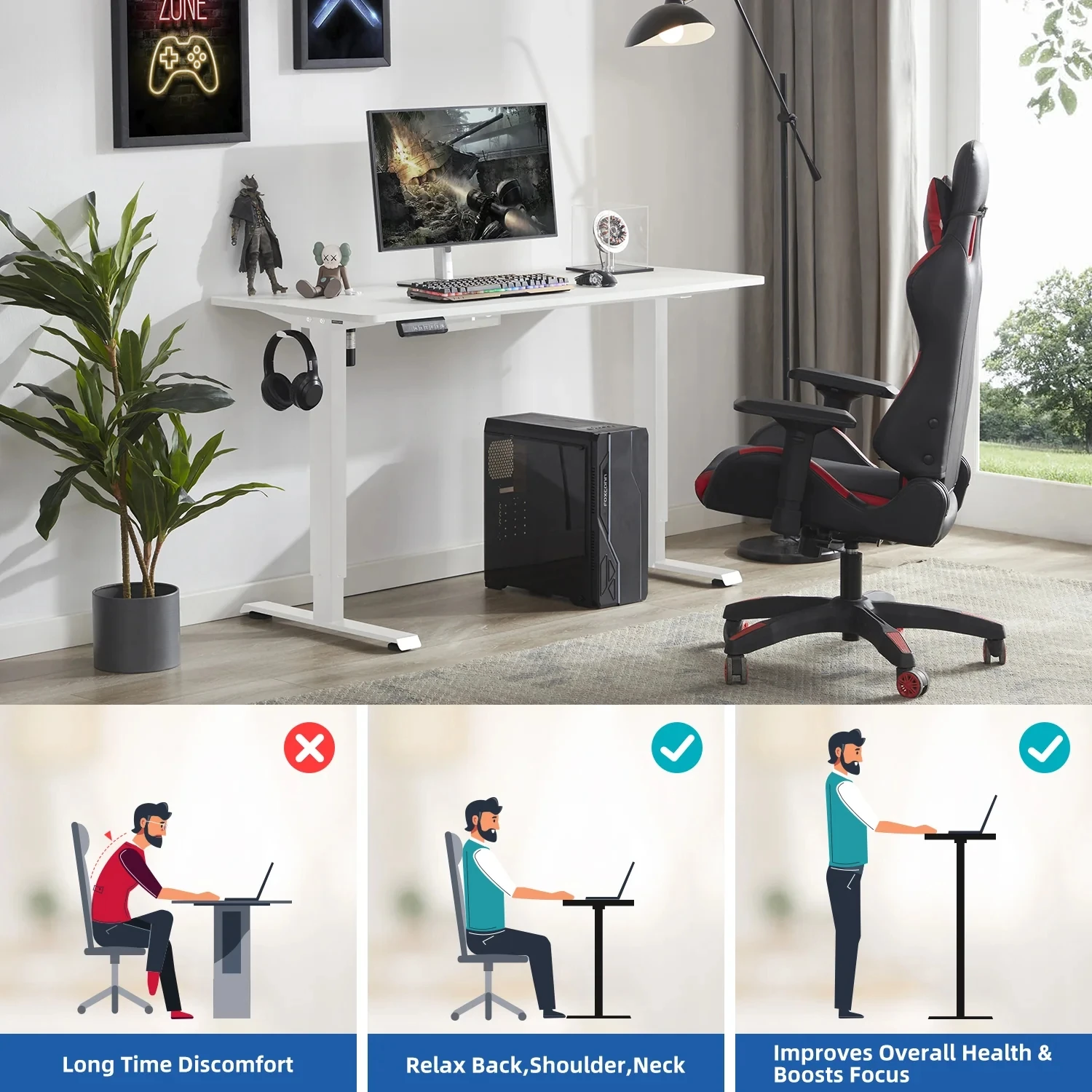 Factory Adjustable Standing Desk Stand up Mechanism Height Office Table Metal Single Motor Office Furniture Modern School Desk