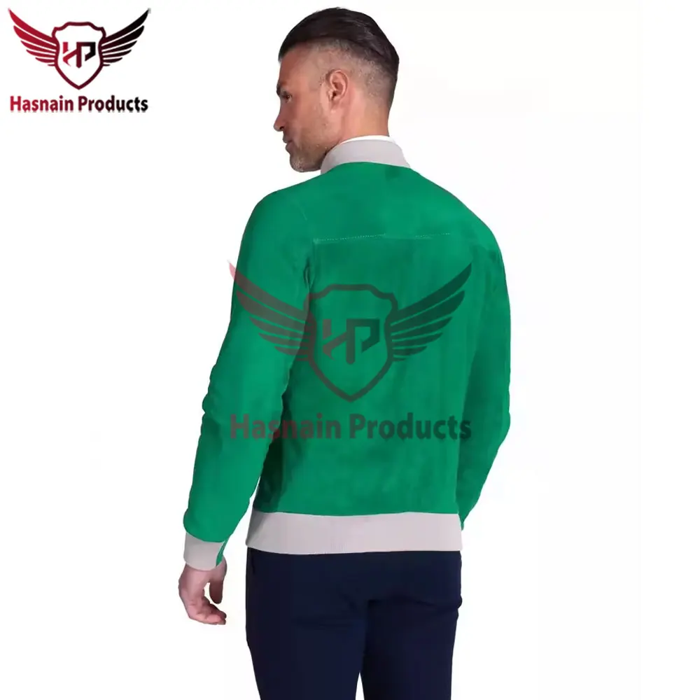 Custom Logo Plain Embroidery Green Suede Leather Pilot Bomber Jacket for Men Custom logo jacket Embroidered suede coat