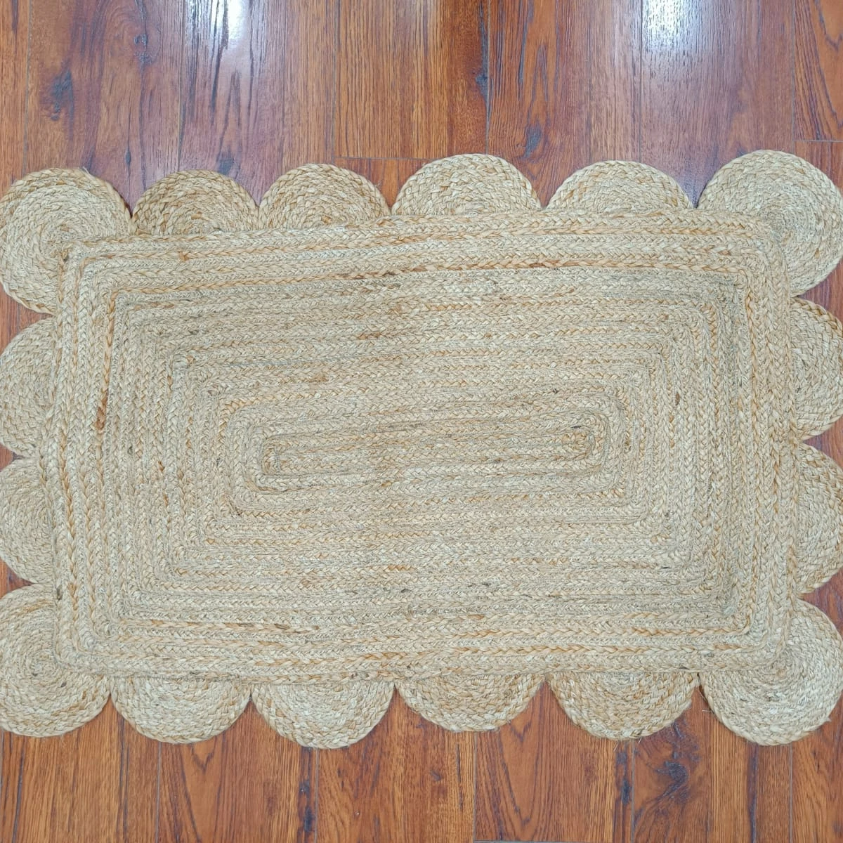 Top Quality Hand Made Jute Scallop Designer Rectangle Rug  Area Carpet 100% Jute