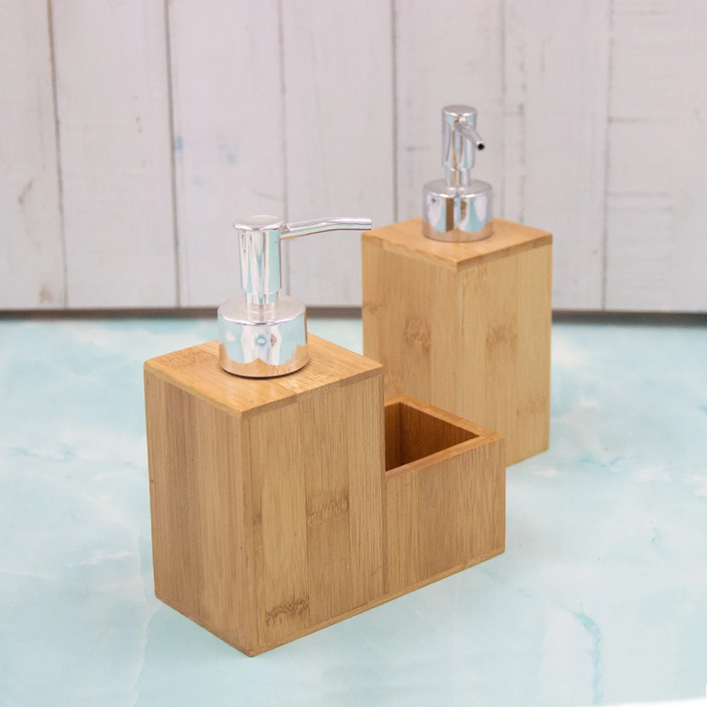 Natural Bamboo Lotion Spray Bottle Liquid Soap Shampoo Dispenser Square Bottle
