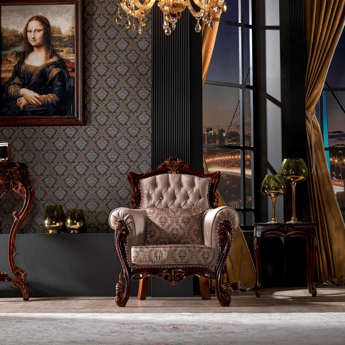 Best Quality design fashion Set Furniture Factory Provided Living Room Sofas Fabric Sofa antique classic style wooden