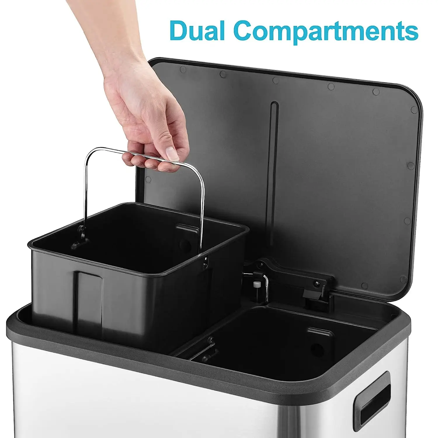 30 Liter/8 Gallon Rectangular  Stainless Steel Dual Compartment Kitchen Trash Can