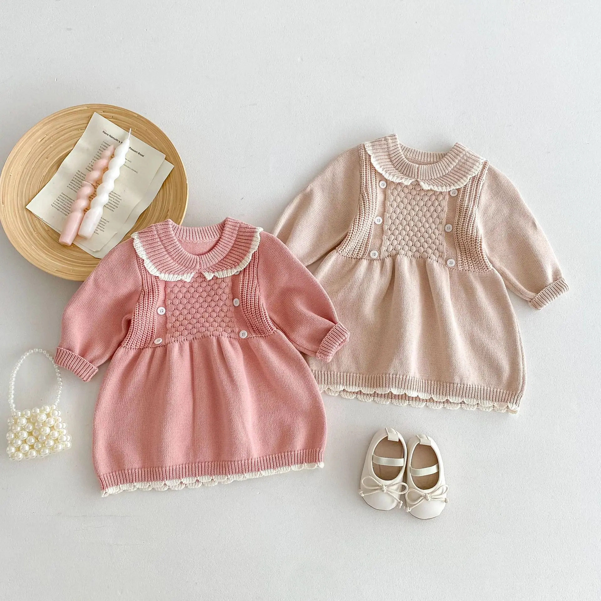 new arrivals fall winter cotton baby girl lapel sweater dresses 6 years 2024