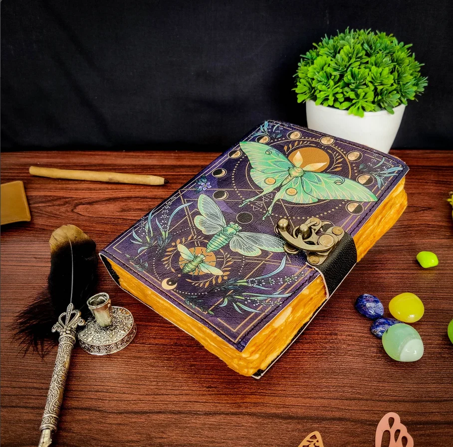 Factory whole cheap custom journal book printing hardcover journal custom printed pages Blank Spell Book of Shadows Leather