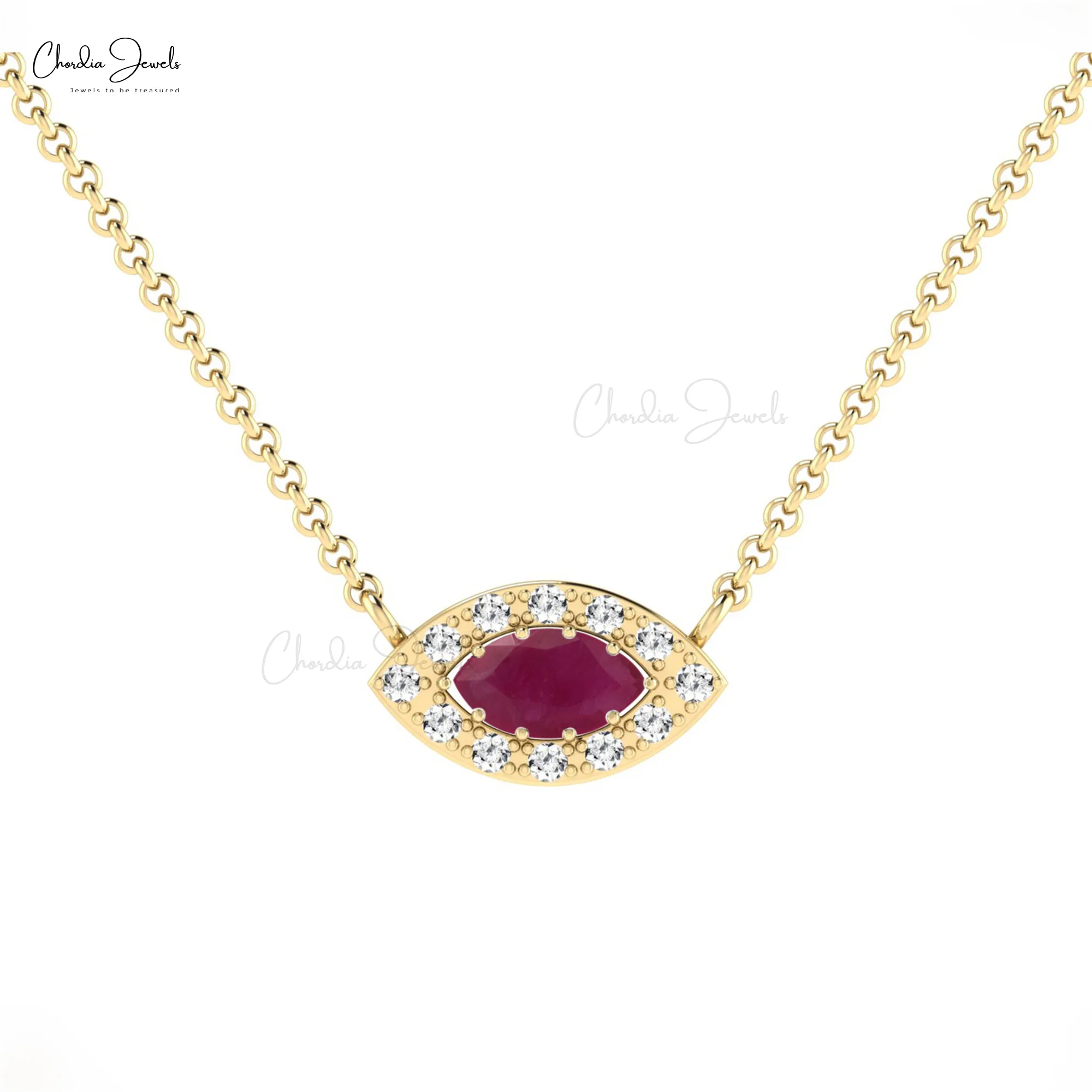 14k Solid Gold Natural Ruby Gemstone Necklace 1mm Round Cut Diamond Halo Pendant July Birthstone Wholesale Minimalist Jewelry