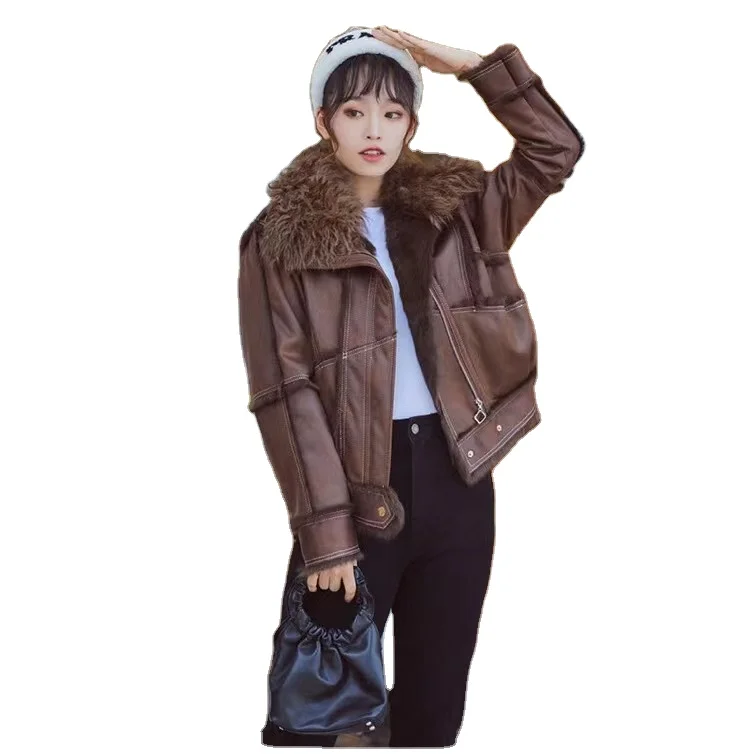 New winter fleece jacket women Custom real rabbit fur coat Women leather jacket for ladies