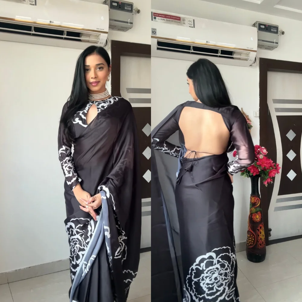 Stylish and Bold Fashion Statement Indian Traditional Georgette Printed Saree for Wedding and Party Occasions