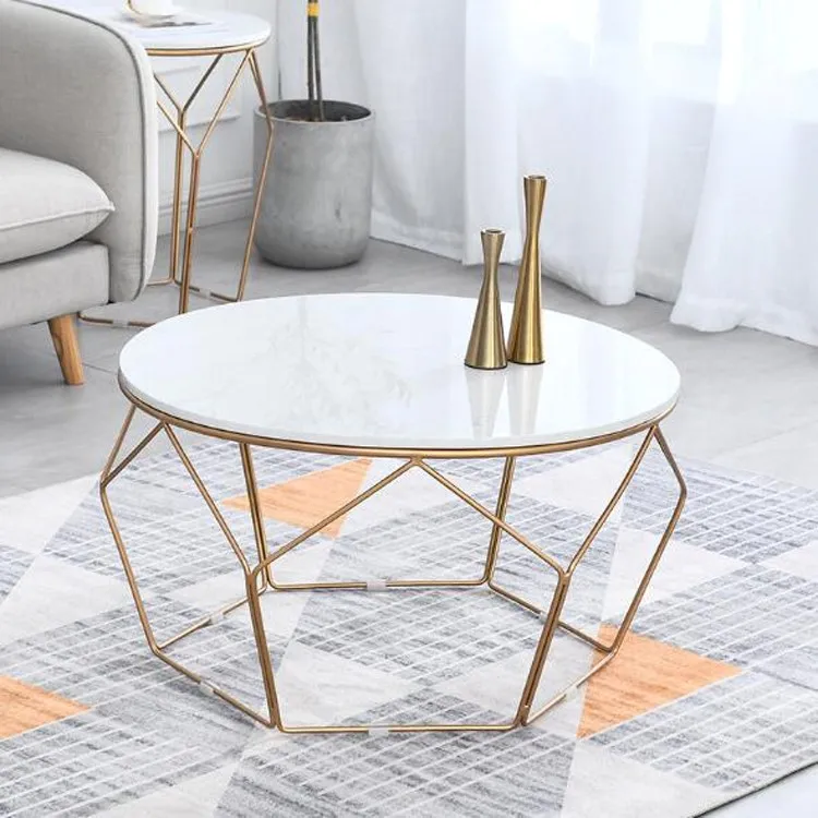 Modern white round oval coffee table decorative metal P2MDF Marble Paper material Round office table white furniture