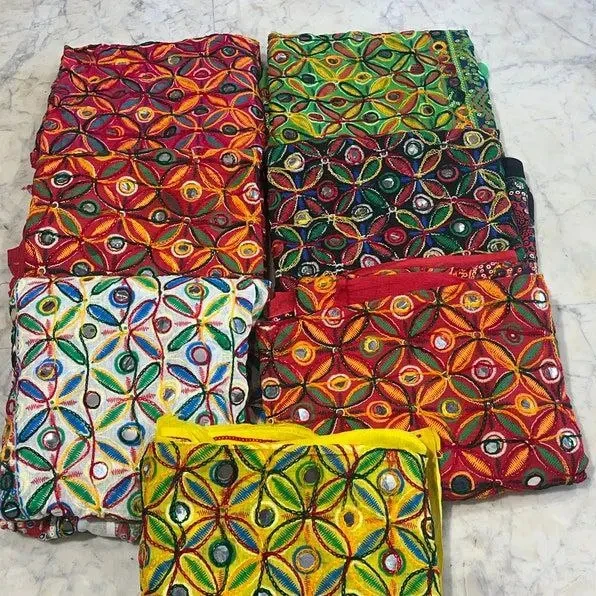 Plastic Mirror Work Cotton Dupatta For Women Wedding Favor Gift For Guests Embroidered Phulkari Dupatta