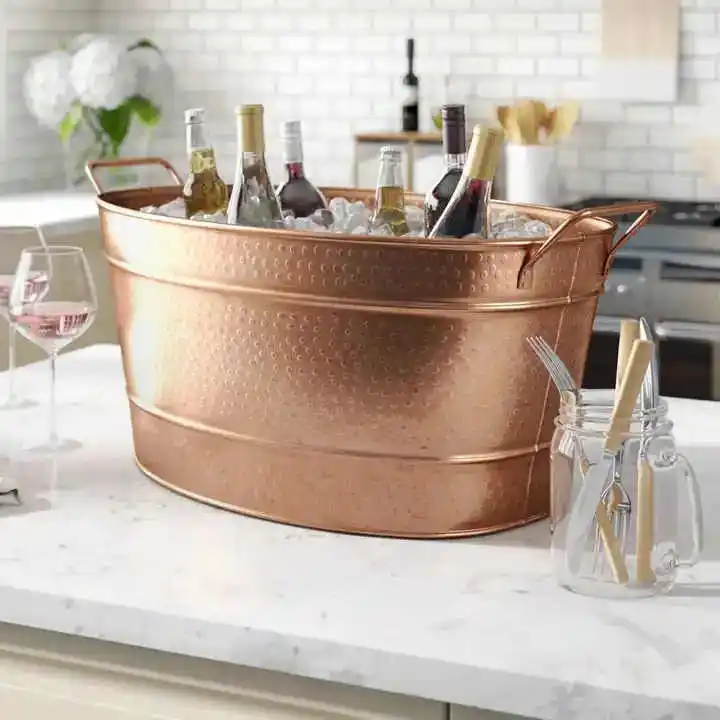 Rose Gold Elegant Hammered Metal Ice Bucket Keeps Ice Colder Longer Ideal for Bar Party & Entertaining