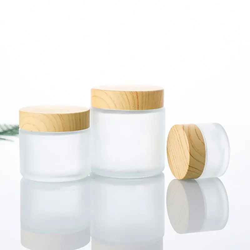 Wholesale High Quality 5g 10g 15g 30g 50g Empty Eye Cream Glass Container Refillable Frosted Glass Cosmetic Jars With Bamboo Lid