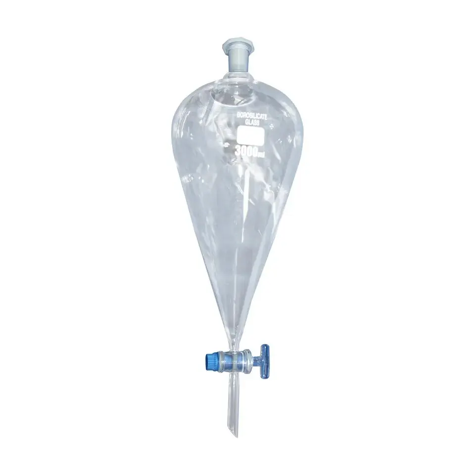 Squibb Shaped Separating Funnels Glassware Equipment Customized Spherical/Pear Separating Funnel with Plastic Stopper and Glass