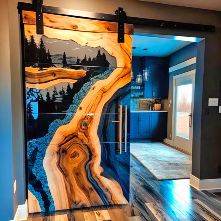 Epoxy Barn Door Modern Fashion Resin River Barn Door Handmade Home Decor Epoxy Resin Barn Door