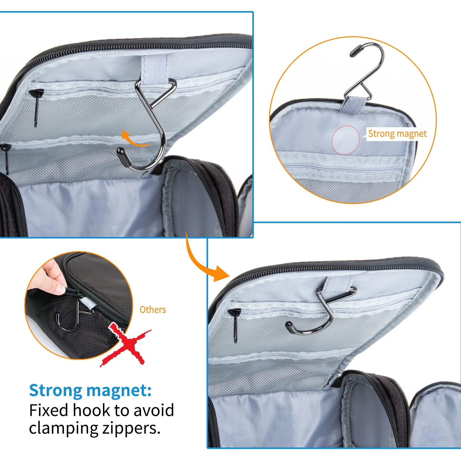 RPET Polyester Waterproof Makeup Toilet Bag Hanging Travel Toiletry Bag With Sturdy Hook