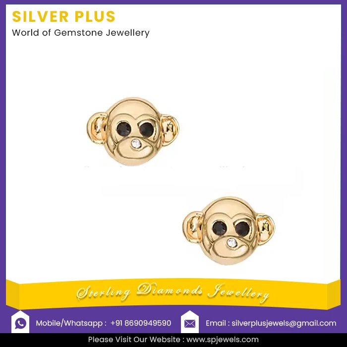Solid 18k Yellow Gold Black Diamond Skull Earring Studs At Wholesale Price