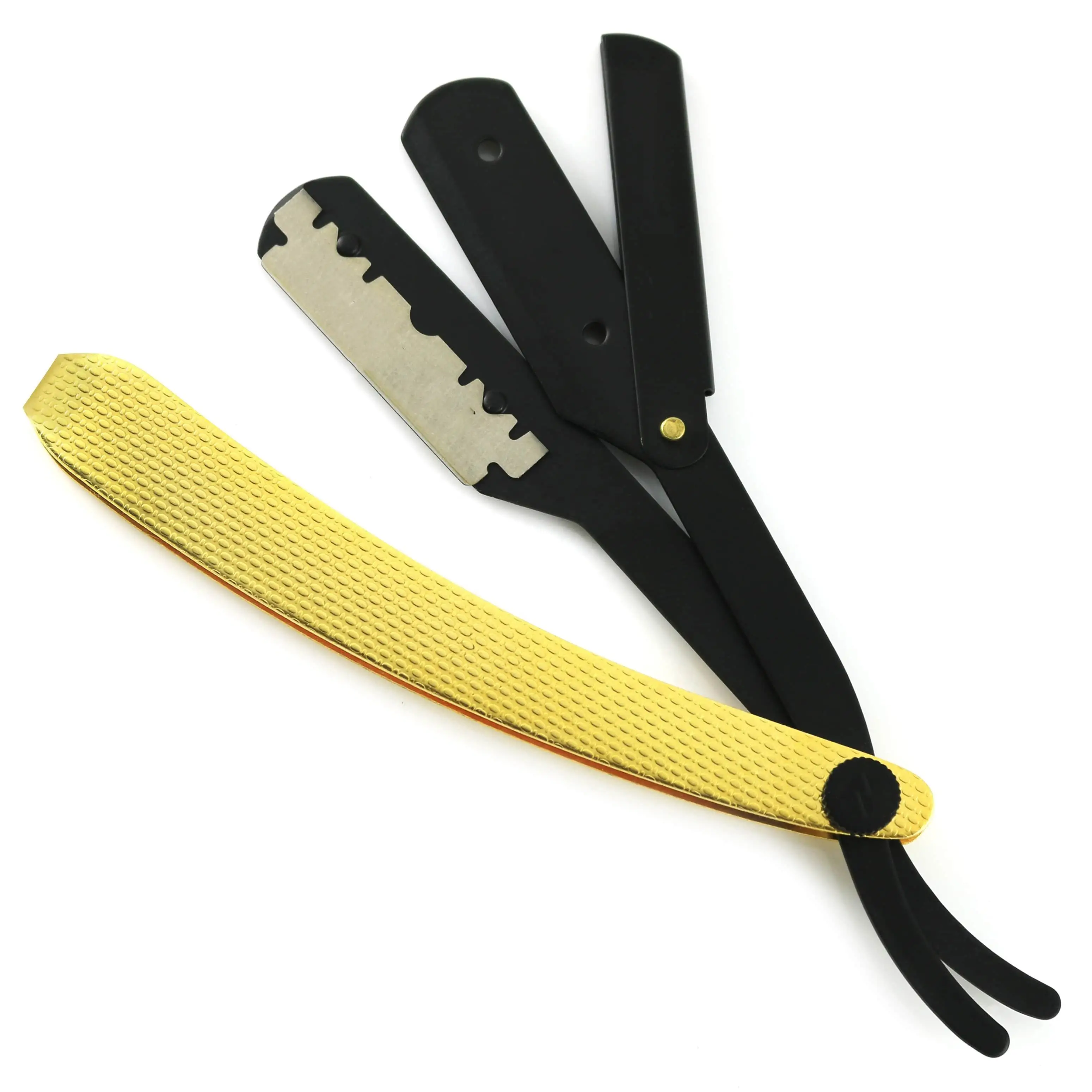 Premium Gold Color Handle Stainless Steel Single Blade Titanium Coated Barber Shaving Razor Foldable Cut Throat Razors