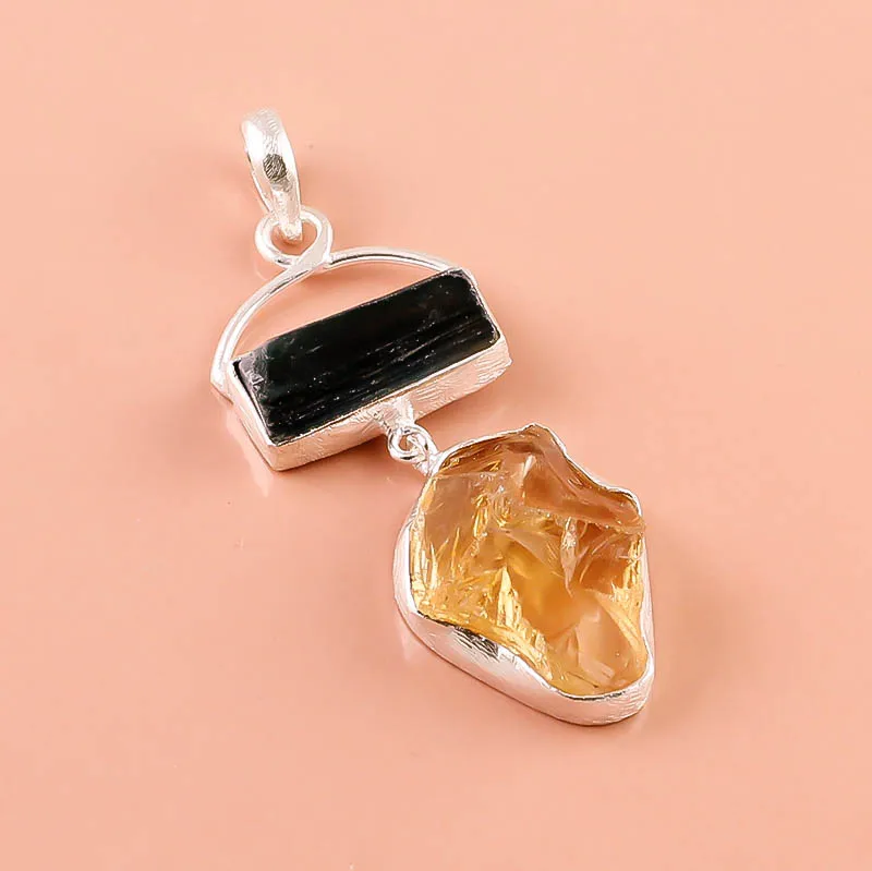 925 Sterling Silver Natural Raw Blue Kyanite , Amethyst, Garnet Gemstone Pendent, Handmade 925 Silver Gemstone Jewelry Exporter