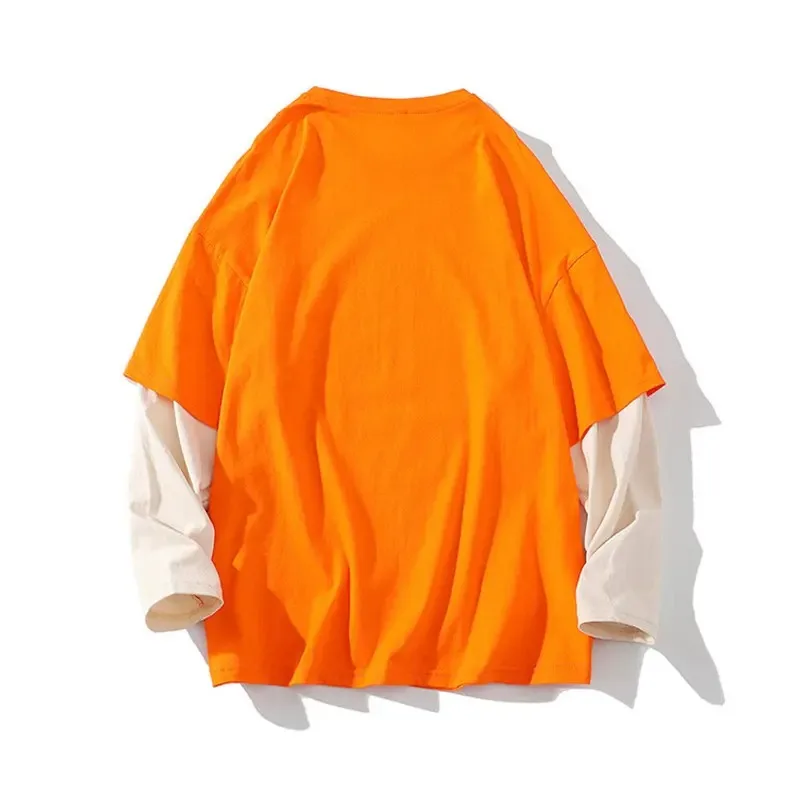 Custom Street Wear Cotton Acid Wash T Shirt Oversized Screen Print Long Sleeve Double Layer T-shirts for Men