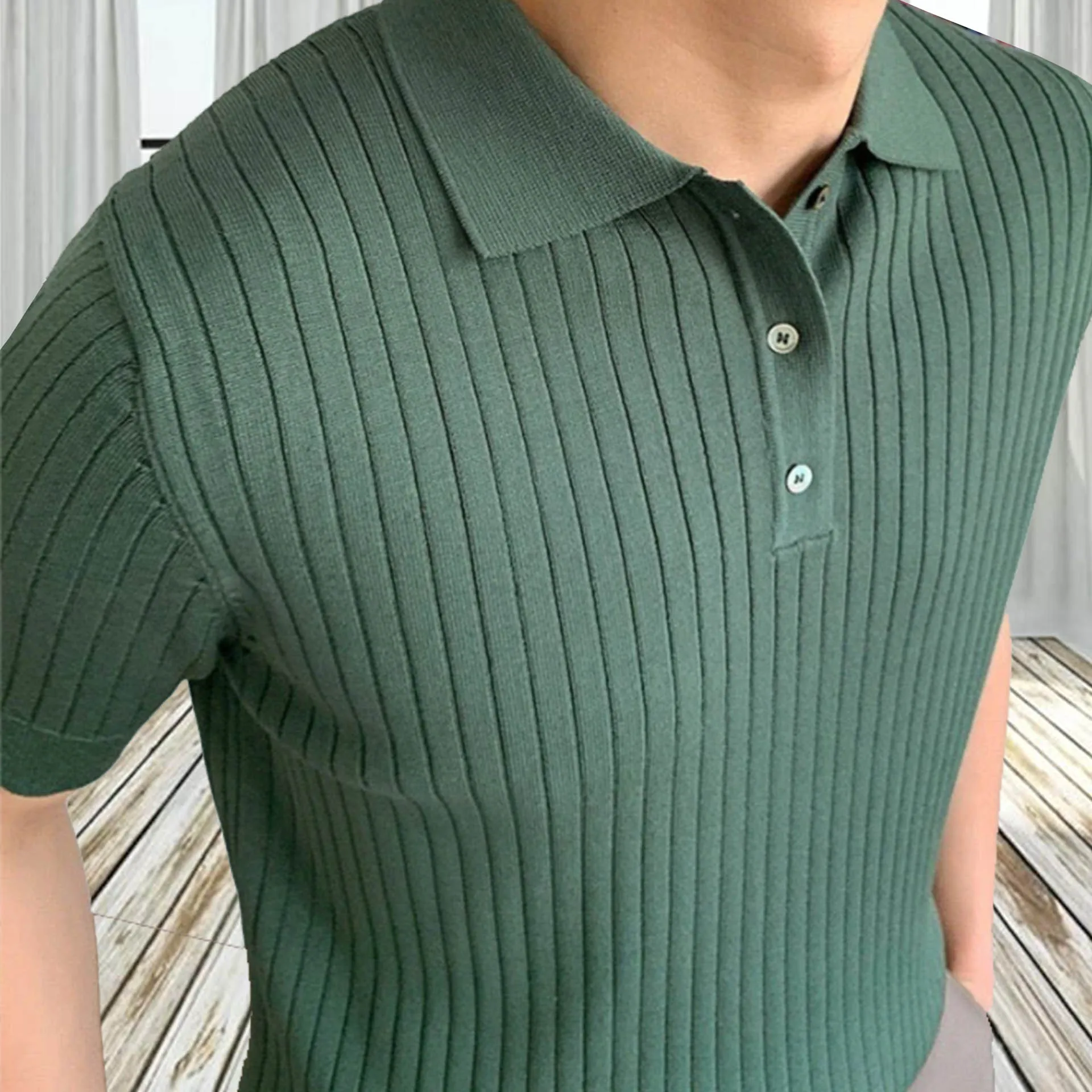 Customization Logo Oem&Odm Short Sleeve Cable Plain Cotton Striped Knitwear Knitted Polo Shirt Custom Sweater Men