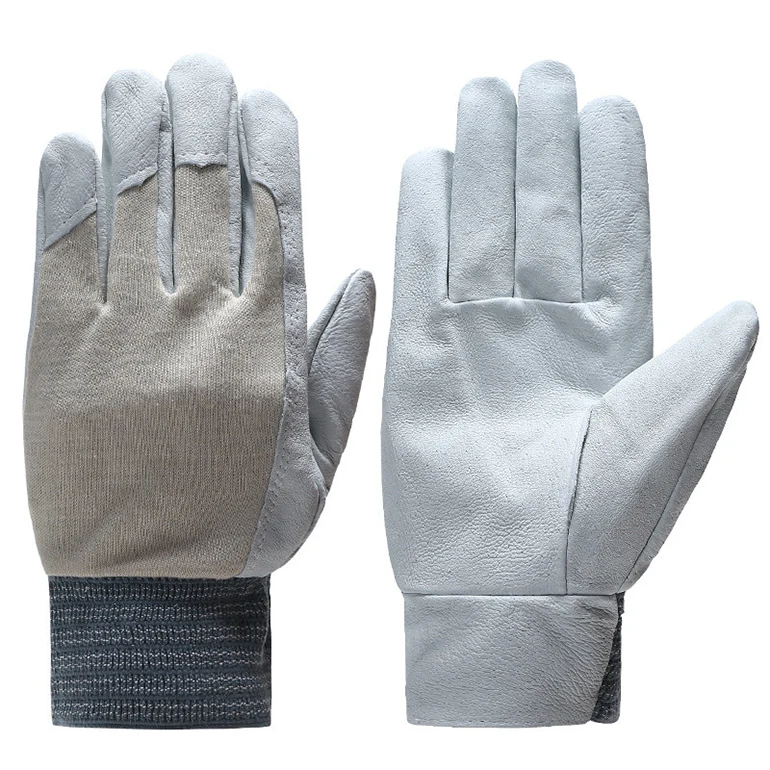 Gray A Grade Grain Goatskin Leather Mechanic Work / Driver Gloves Customized Logo Wholesale Factory Price Safety Gloves