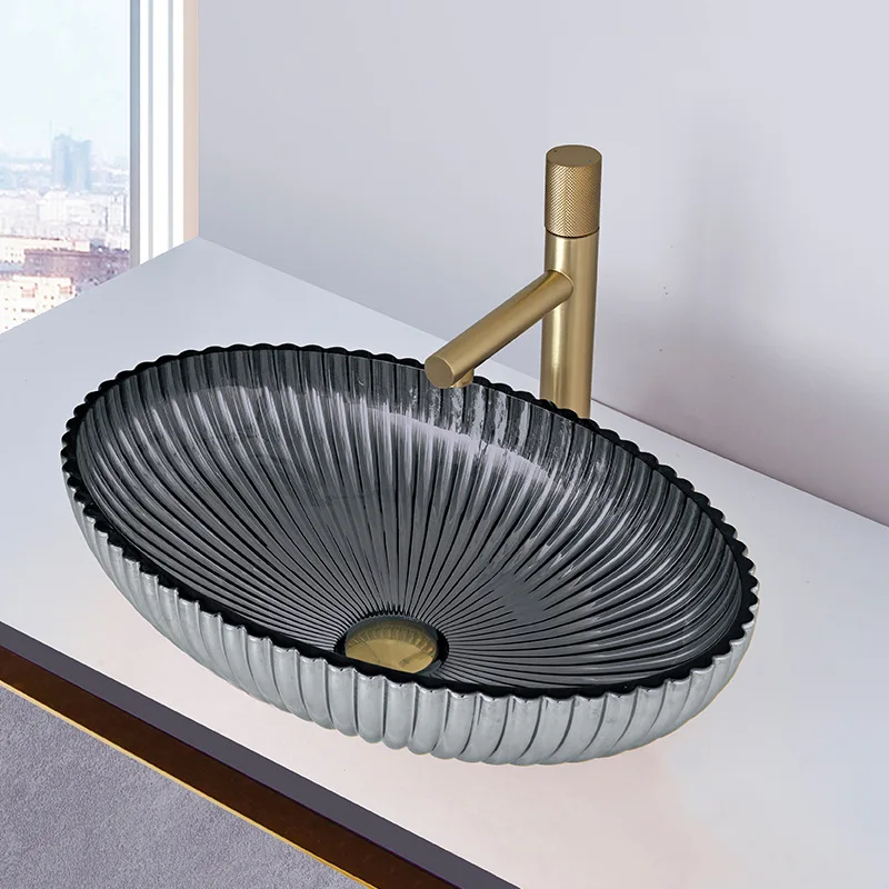 Factory Custom Design Crystal Wash Basin Transparent Counter Top Tempered Glass Vessel Washbasin Sink