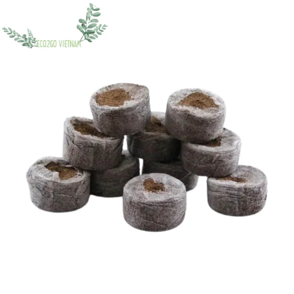 Coco Peat Pellets Disc Moss Coconut Coir Pellets Seed Starting Plugs Pallet Seedling Soil Block Whole Sale From Vietnam